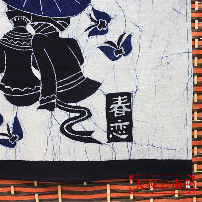 蜡染画蓝春恋餐厅酒吧装饰画棉布壁挂云南民族工艺品苗族壁画手工