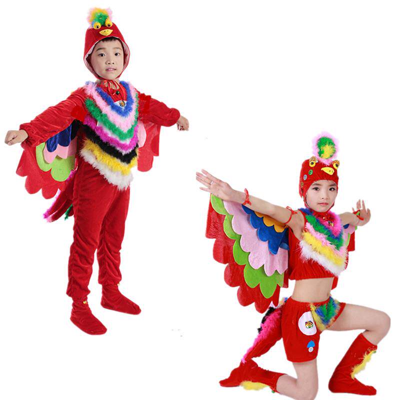 儿童鸟类演出服火烈鸟火鸡孔雀七彩鸟凤凰幼儿服装成人舞蹈表演服