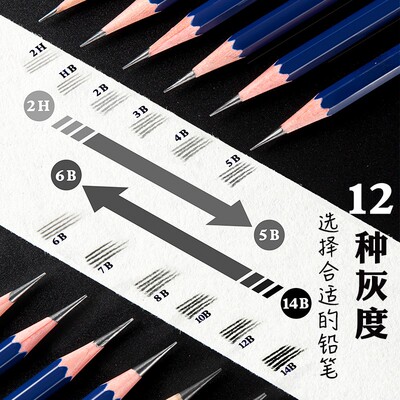 左绘铅笔素描绘画碳笔初学者速写2h6b8b14b炭笔软中硬绘图2比4b美