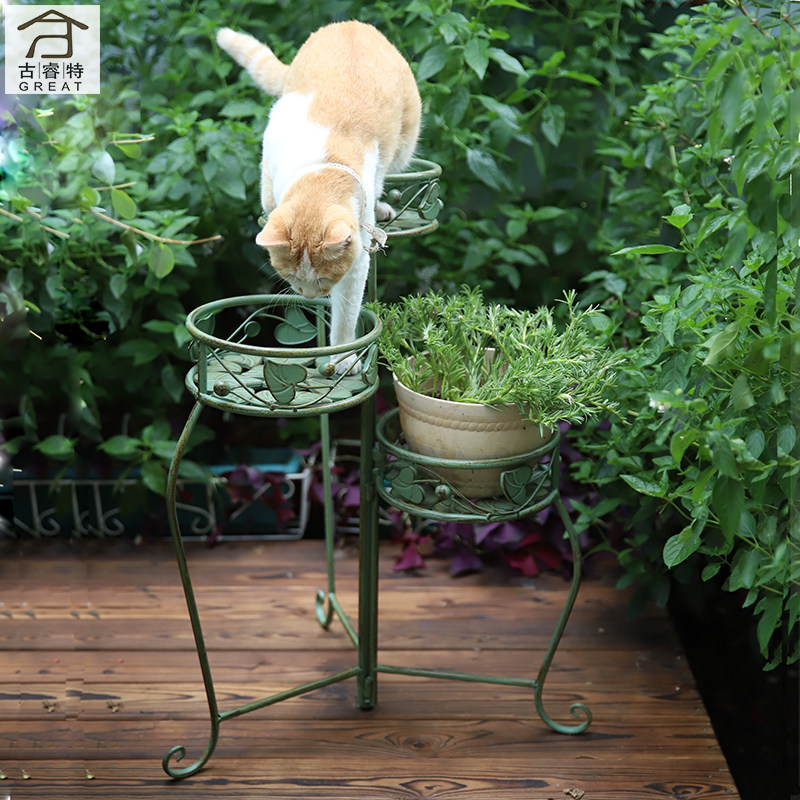 户外花园做旧铁艺爱心树叶花盆架庭院阳台别墅折叠绿植错层花架