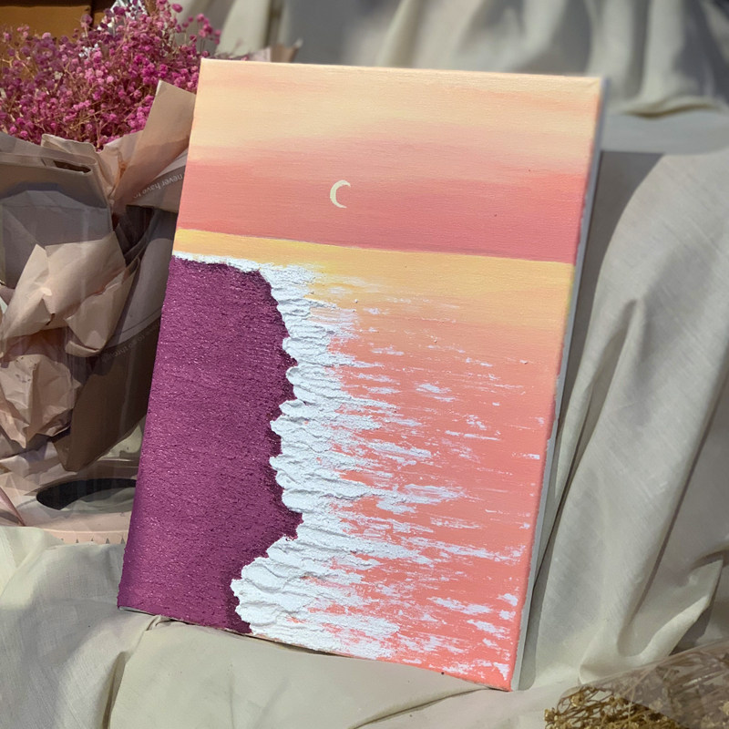 肌理画diy材料立体石英砂丙烯数字油画手工画画粉色沙滩彩画礼物