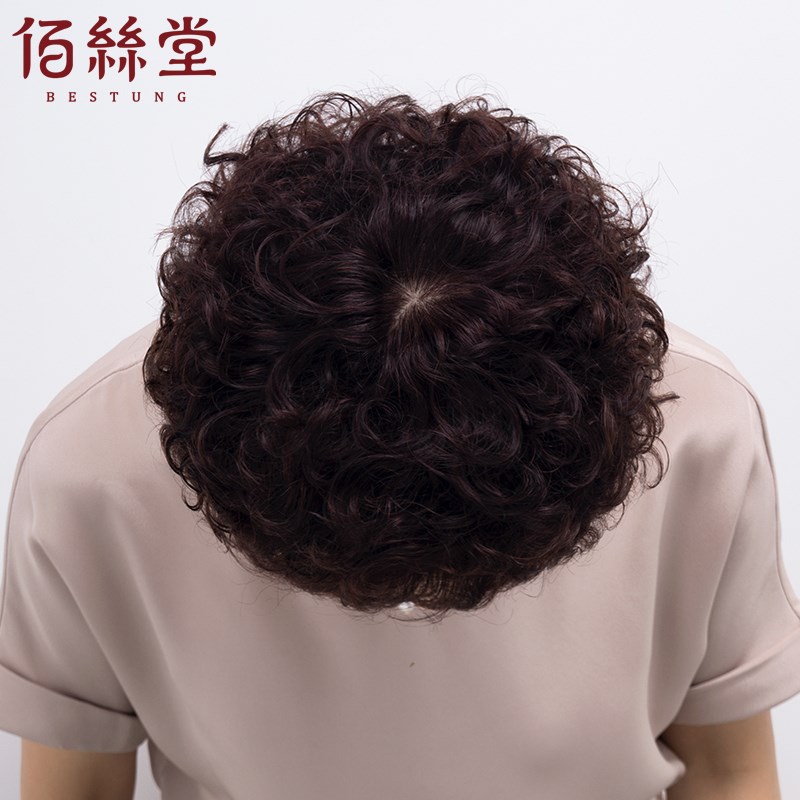 假发短发女中老年假发套妈妈真发发套短卷发自然逼真全真人发头套