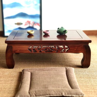 老榆木炕几罗汉床桌手工透雕实木榻榻米矮茶桌飘窗茶几古典飘窗桌