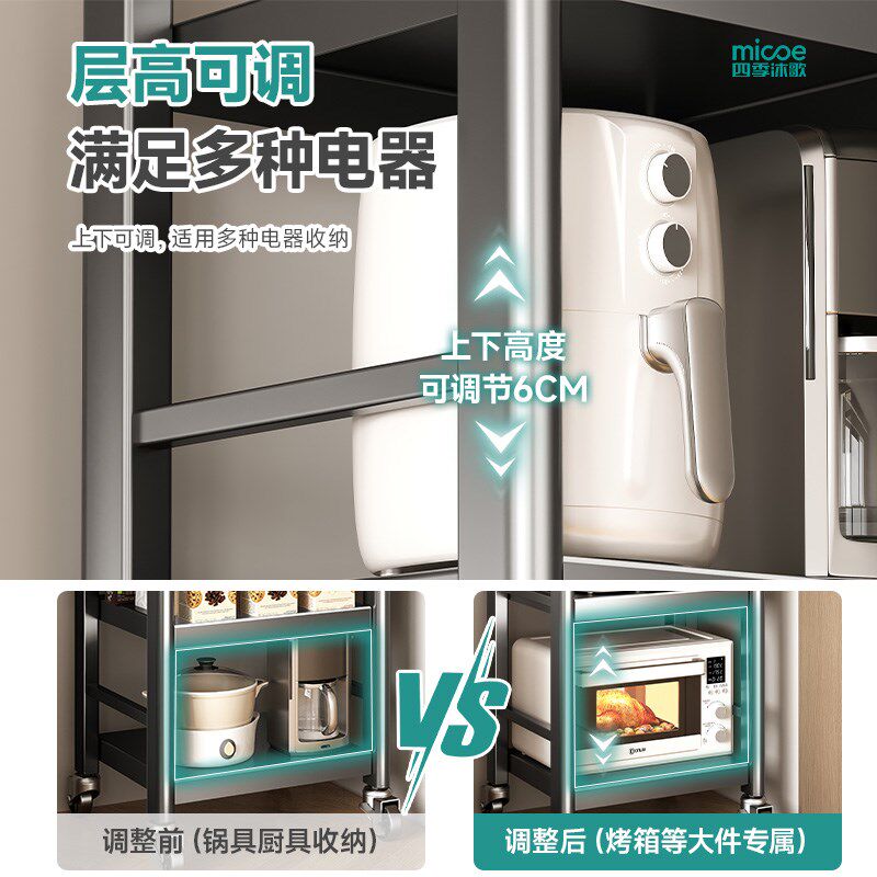 包邮四季沐歌厨房置物架落地多层烤箱微波炉收纳架子多功能夹缝