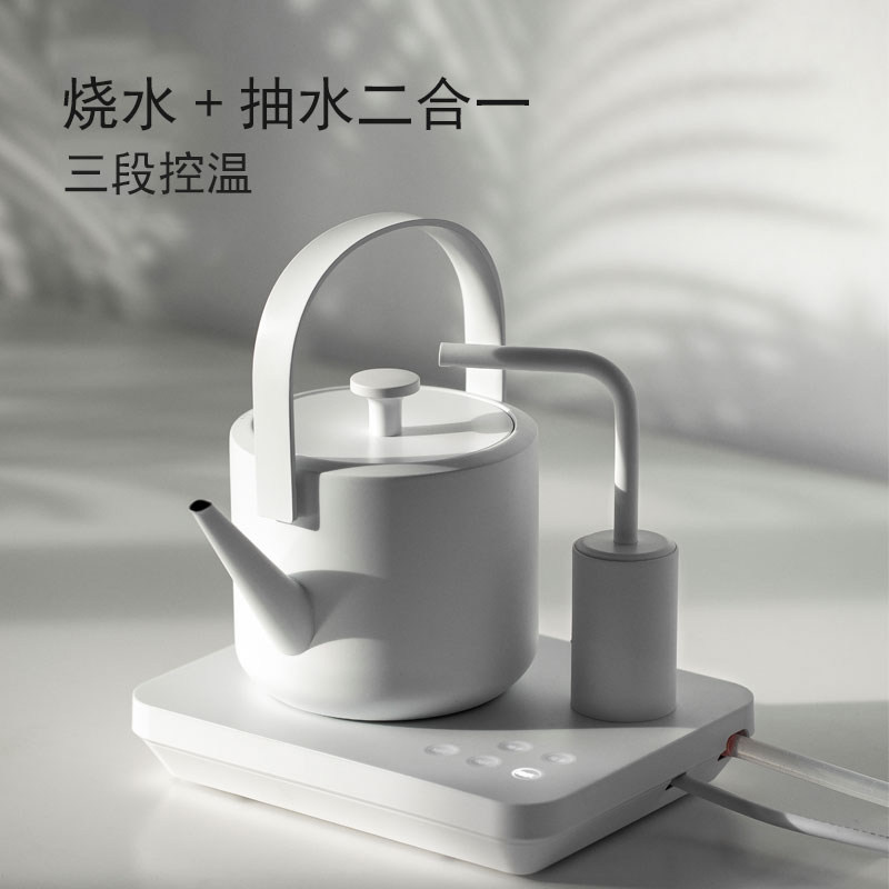 小提白色电热水壶带上水烧水壶提梁泡茶壶小型茶艺用壶三段控温