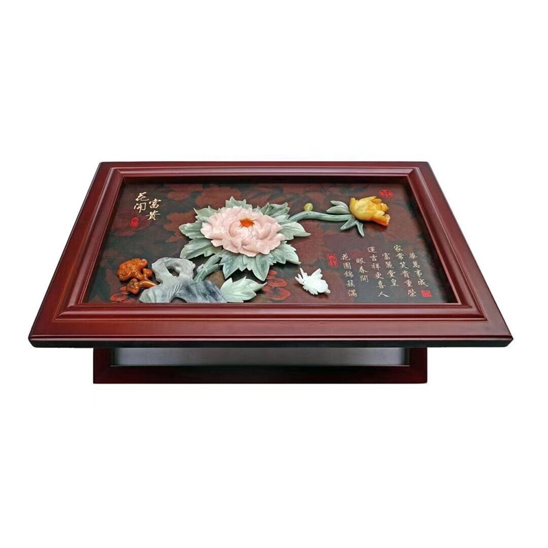 新中式电表箱遮挡装饰画 天然玉石立体浮雕画客厅电源配电箱挂画