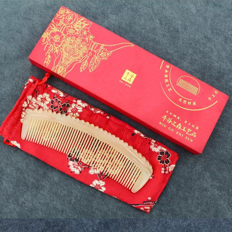 手工绵羊角头梳密齿宽粗齿个人护理清洁头皮洗漱按摩梳子长18厘米