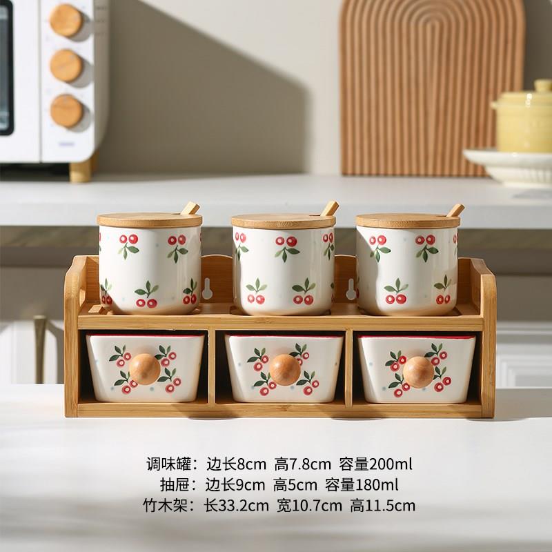 日式双层陶瓷调味瓶罐组合套装家用厨房抽屉式调料盒盐味精收纳架