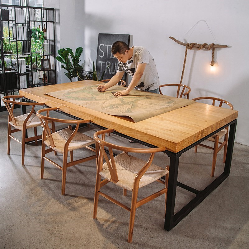 美式实木长方形餐桌家用小户型客厅餐厅吃饭桌子复古大板长条桌椅