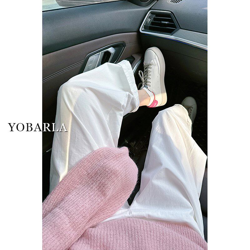 白色直筒山本裤女夏季薄款高腰大码显瘦胖mm宽松阔腿休闲九分裤子