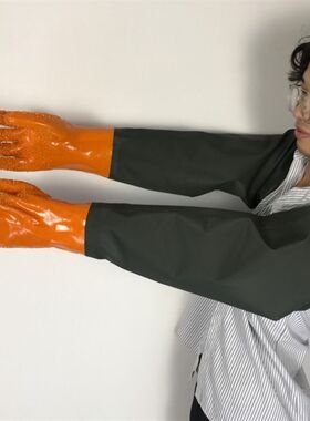 捉鱼干活不加绒汽修工用下水乳胶挖藕园艺连体手套防抓咬袖套超长