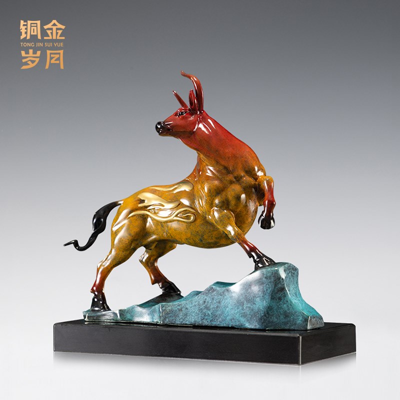 《鸿运当头》铜金岁月全黄铜牛摆件工艺品铜器客厅办公室桌面装饰