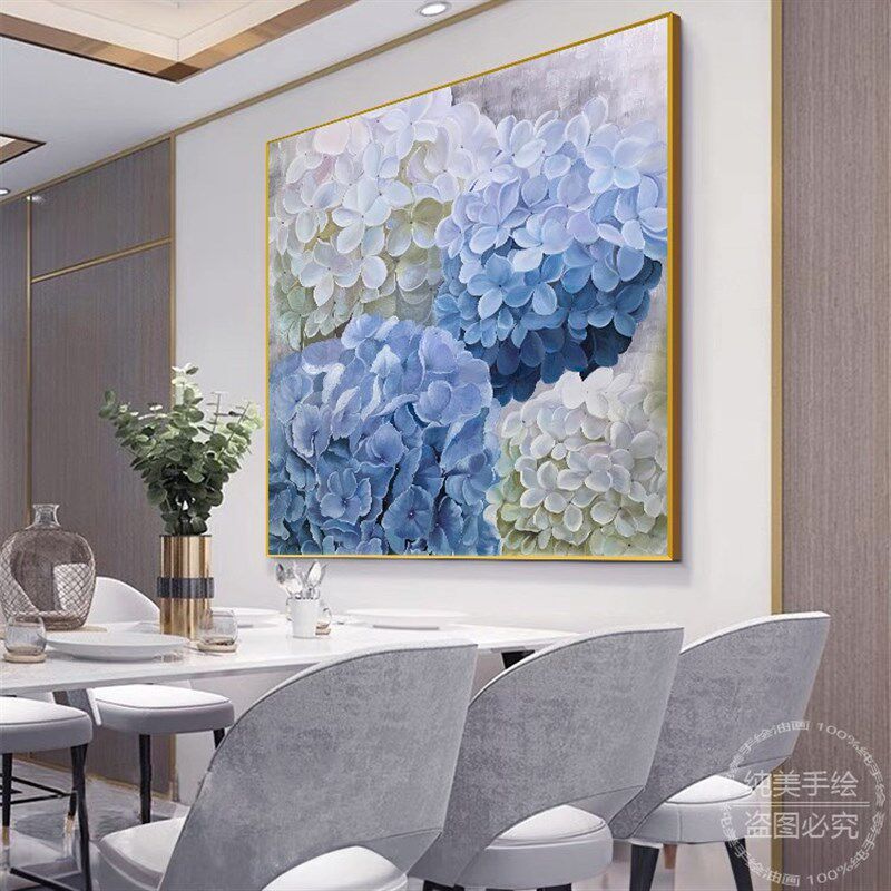 纯手绘花开富贵绣球花卉挂画客厅餐厅装饰画轻奢高级感玄关画新款