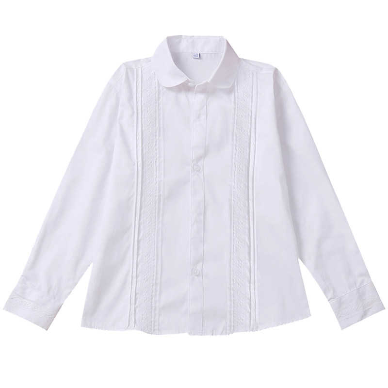 女童衬衣春秋装夏纯棉纯白色衬衫儿童长袖小学生大女孩校服演出服