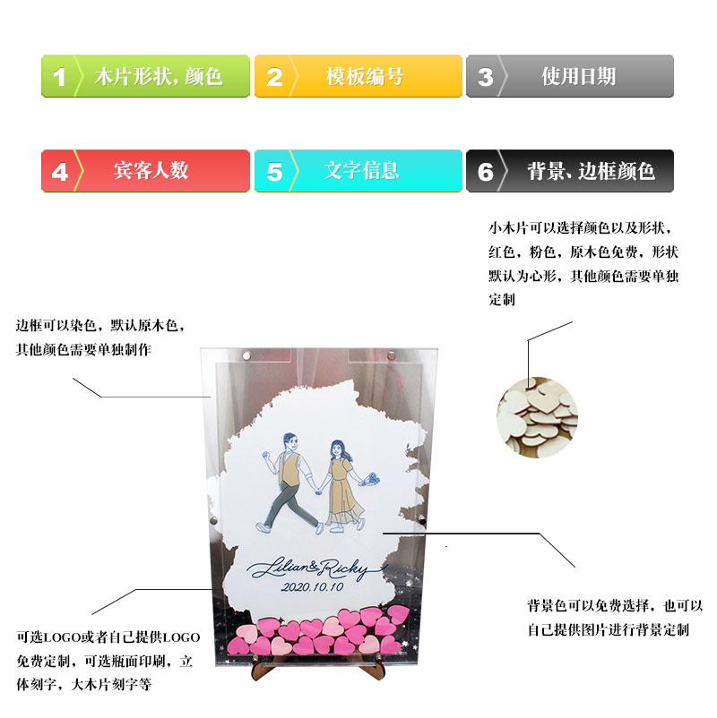 全透明亚克力相框定制签到板婚礼卡通浪漫白色水彩结婚迎宾水牌台