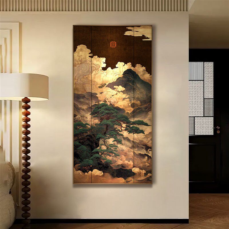 新中式玄关挂画客厅茶室书房酒店包间艺术感壁饰金箔装饰画