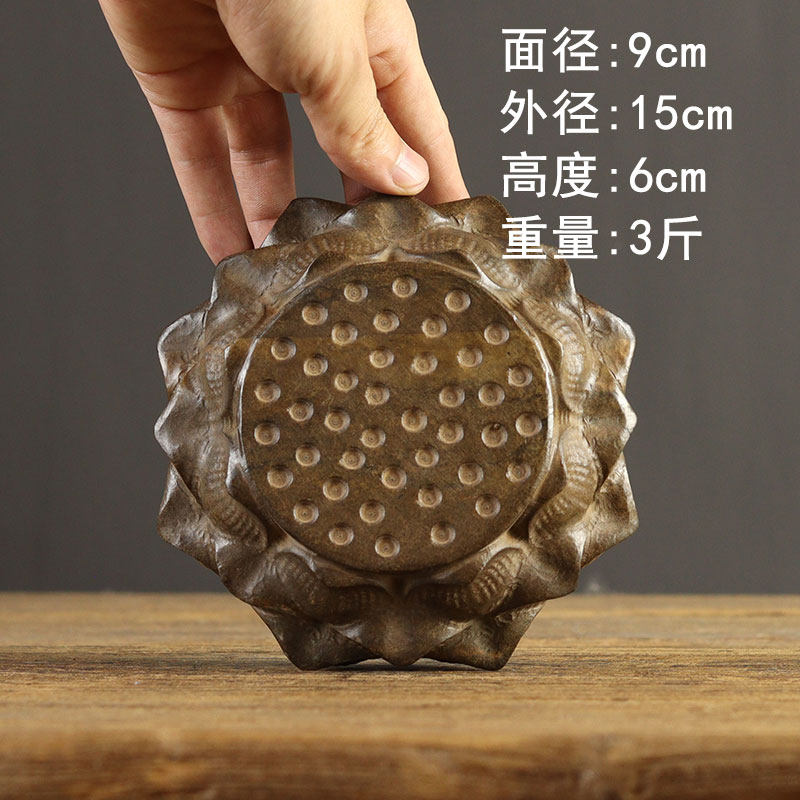 复古中式石雕青石整料雕刻莲花座荷花隔热杯垫壶承石头小摆件底座