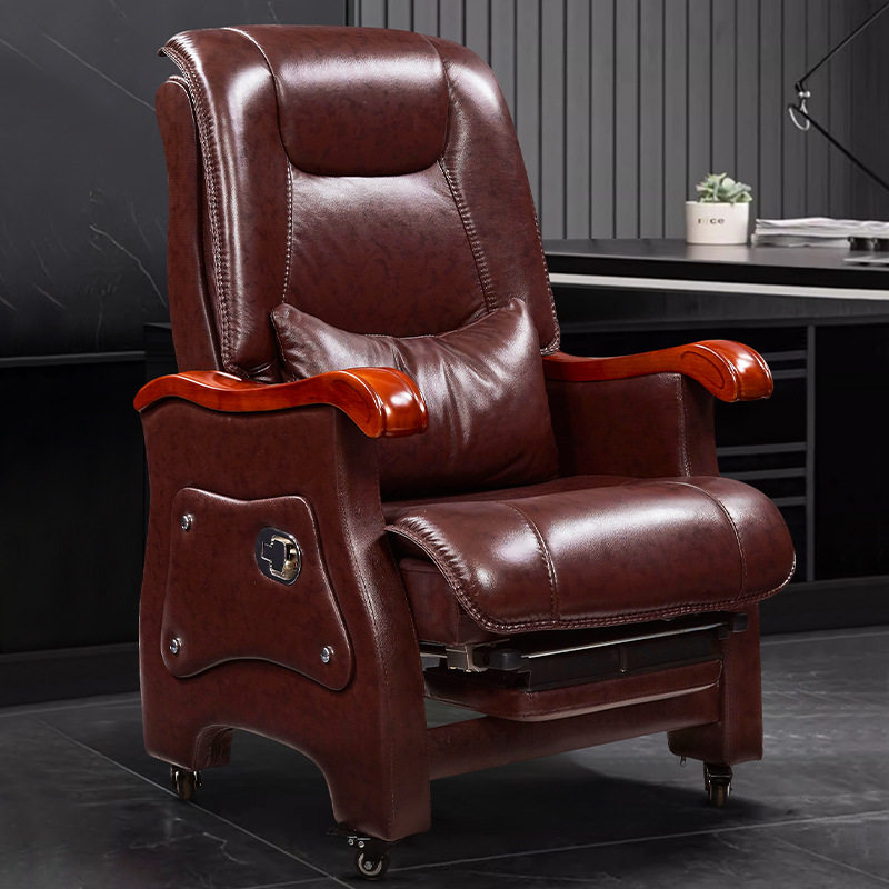 真皮老板椅商务大班坐椅实木豪华办公椅子按摩可躺家用电脑椅9055