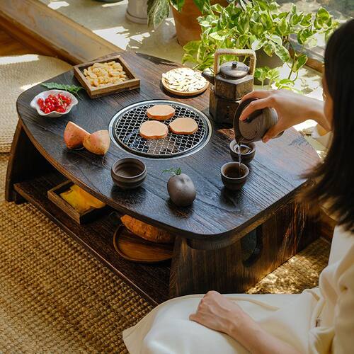 实木飘窗榻榻米茶桌家用茶几折叠茶台卧室围炉煮茶火锅烧烤小桌子