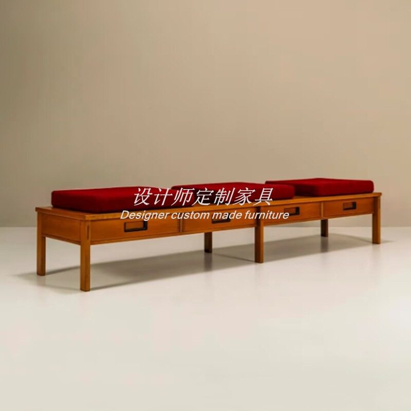 中古风实木轻奢客厅换鞋长凳图片