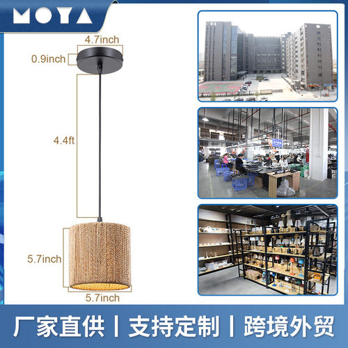 跨境出口美式农舍吊灯客厅厨房卧室小圆形吊灯藤艺麻绳编织灯具