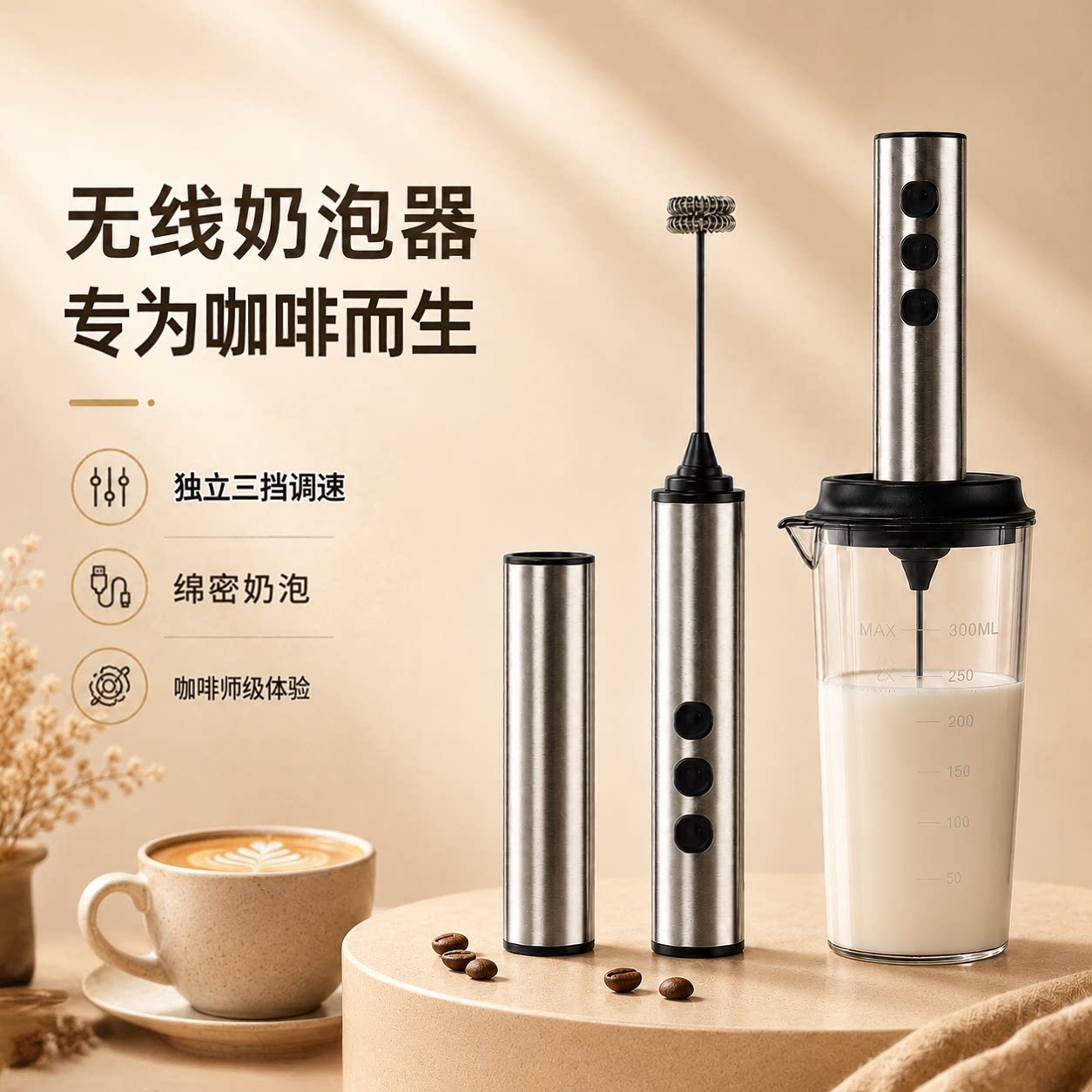 电动咖啡打泡器不锈钢三档动力
