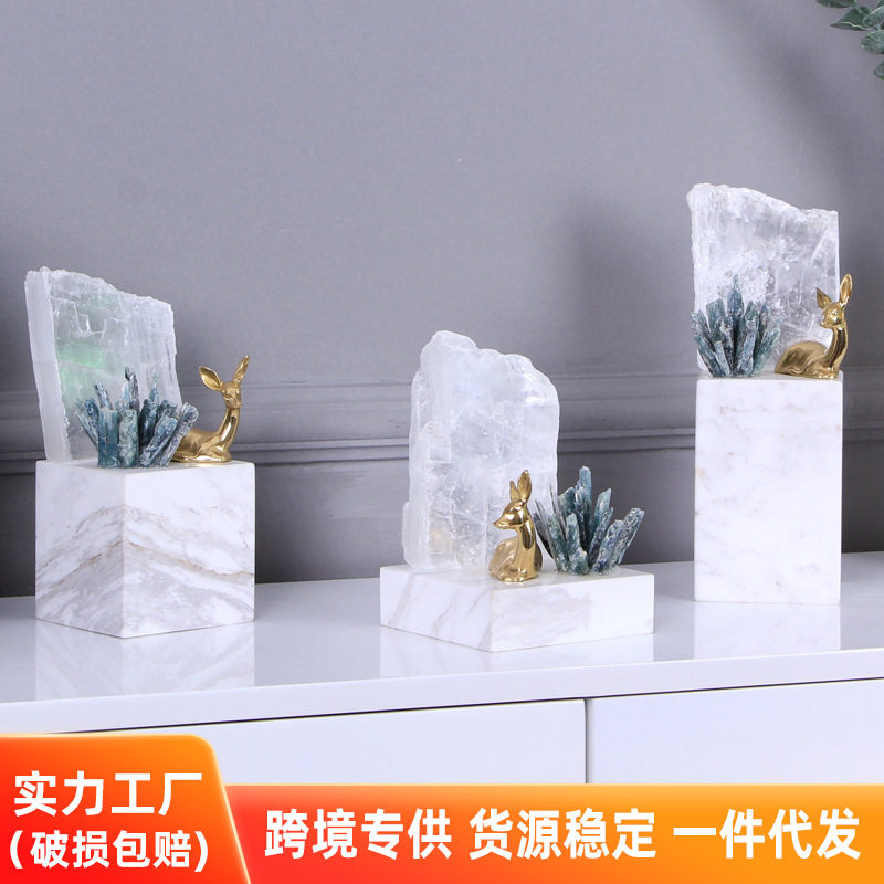 水晶石铜鹿摆件创意轻奢家居客厅酒柜电视柜隔断柜卧室装饰品摆设