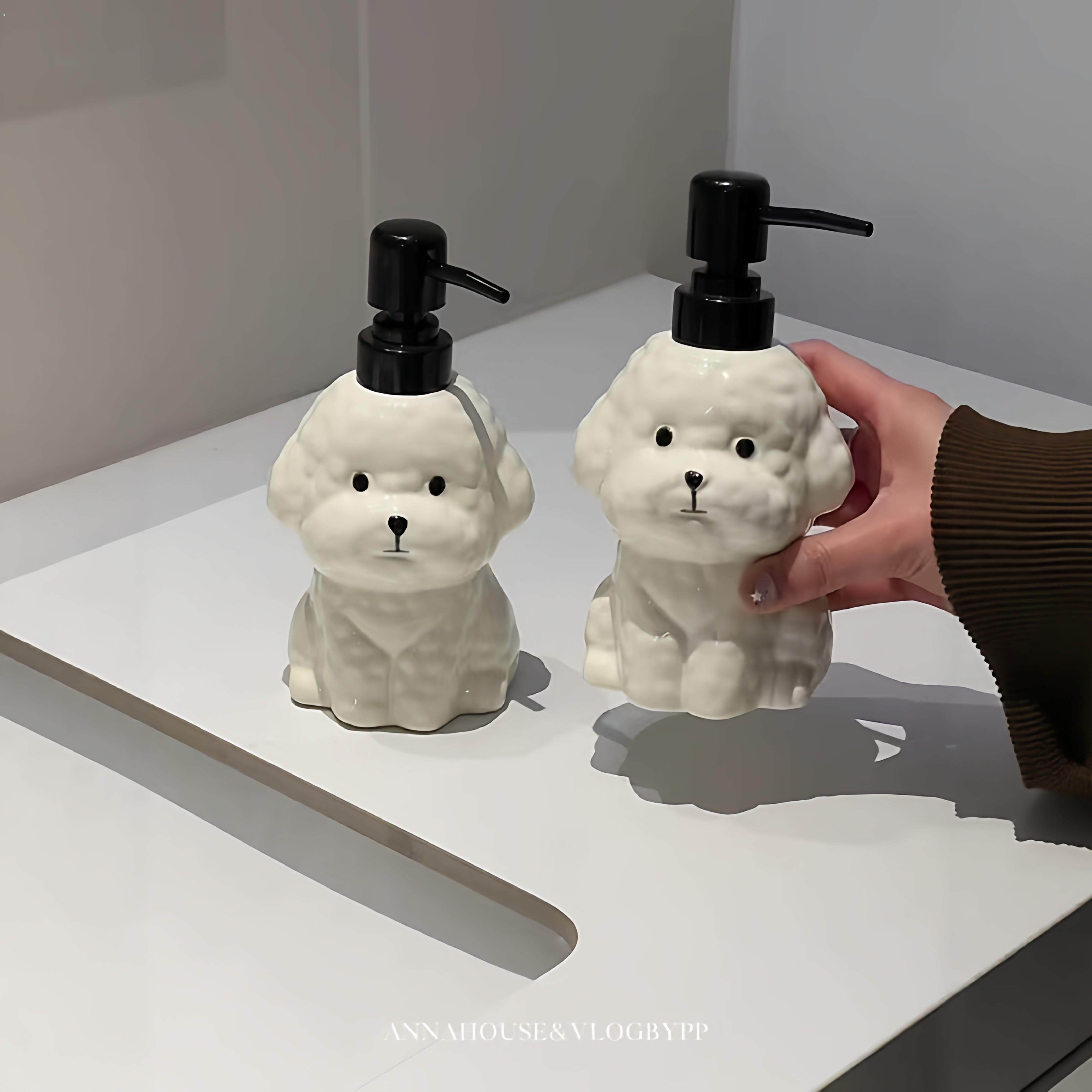 泰迪小狗乳液瓶创意立体陶瓷家用按压式洗手液洗发水分装瓶乳液器