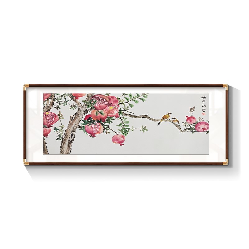 纯手绘真迹国画多子多福石榴装饰画新中式客厅餐厅花鸟挂画床头画