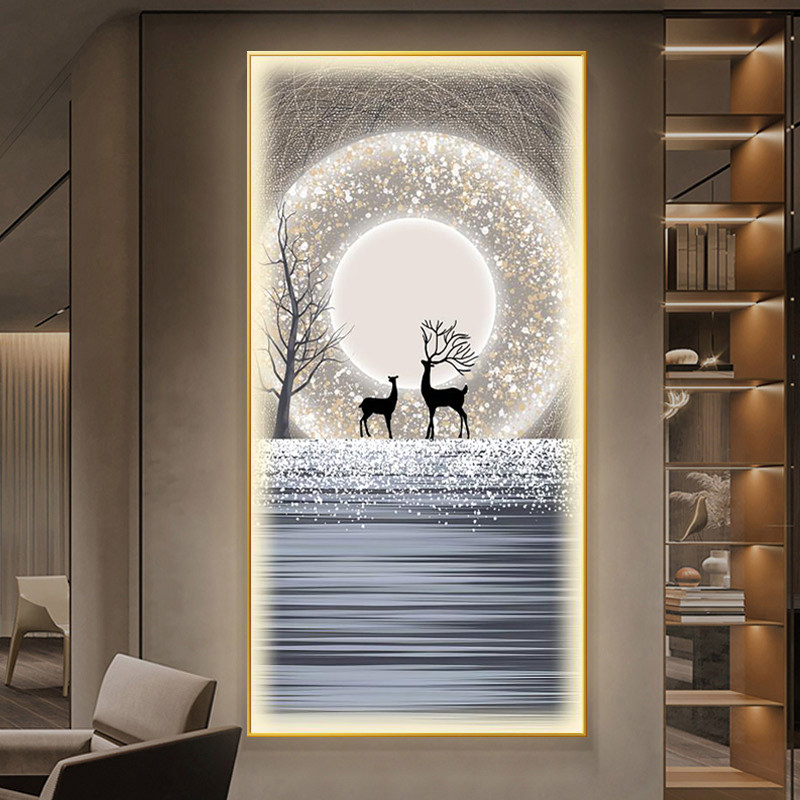 LED灯星空麋鹿玄关装饰画现代简约轻奢客厅走廊过道灯画高端挂画