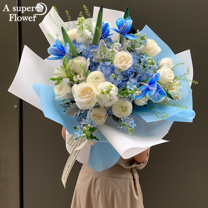 杭州鲜花速递同城订花店配送上门女友生日玫瑰花桔梗韩式混搭花束