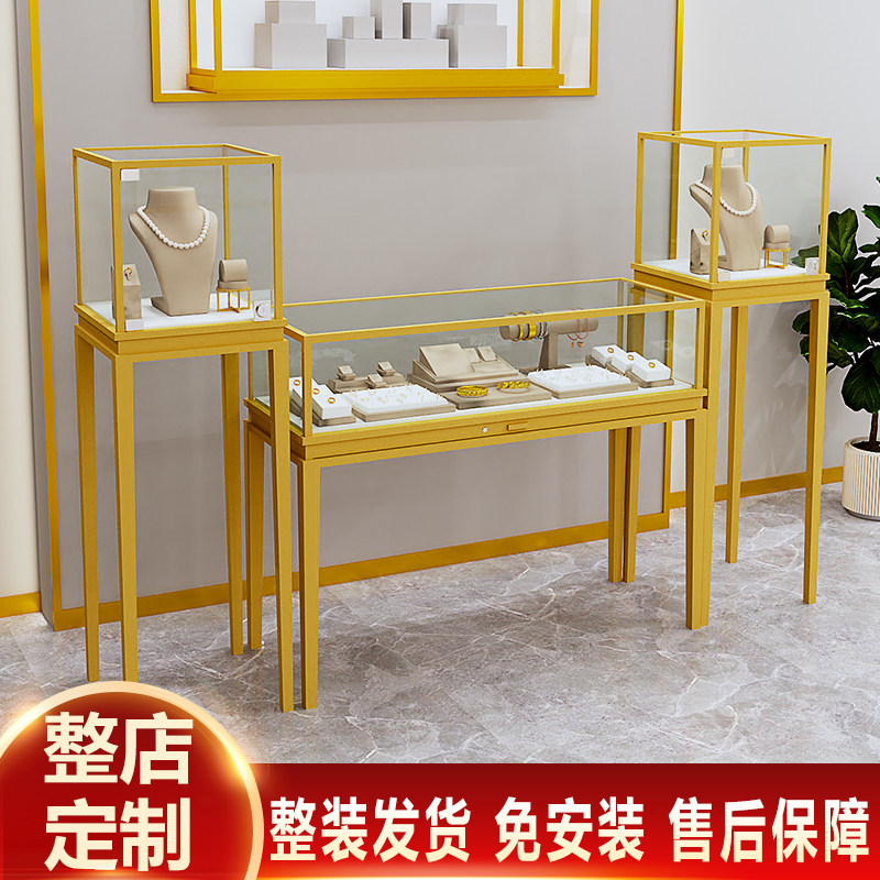 高端首饰珠宝柜精品钢化玻璃铁艺不锈钢展示陈列架玉器项链博物馆