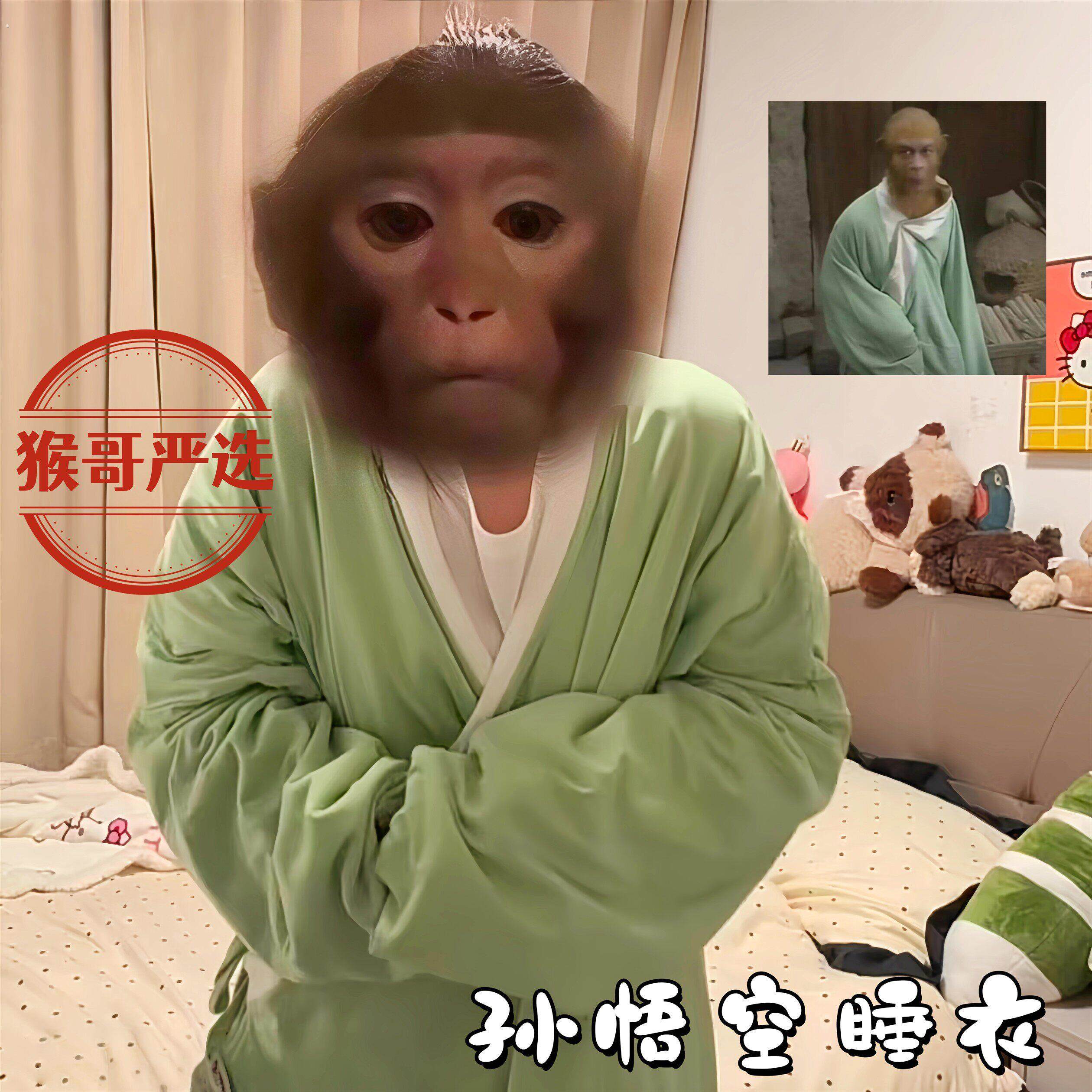 孙悟空睡衣猴哥同款道袍齐天吗喽睡袍搞怪绿色长衫搞笑抽象家居服