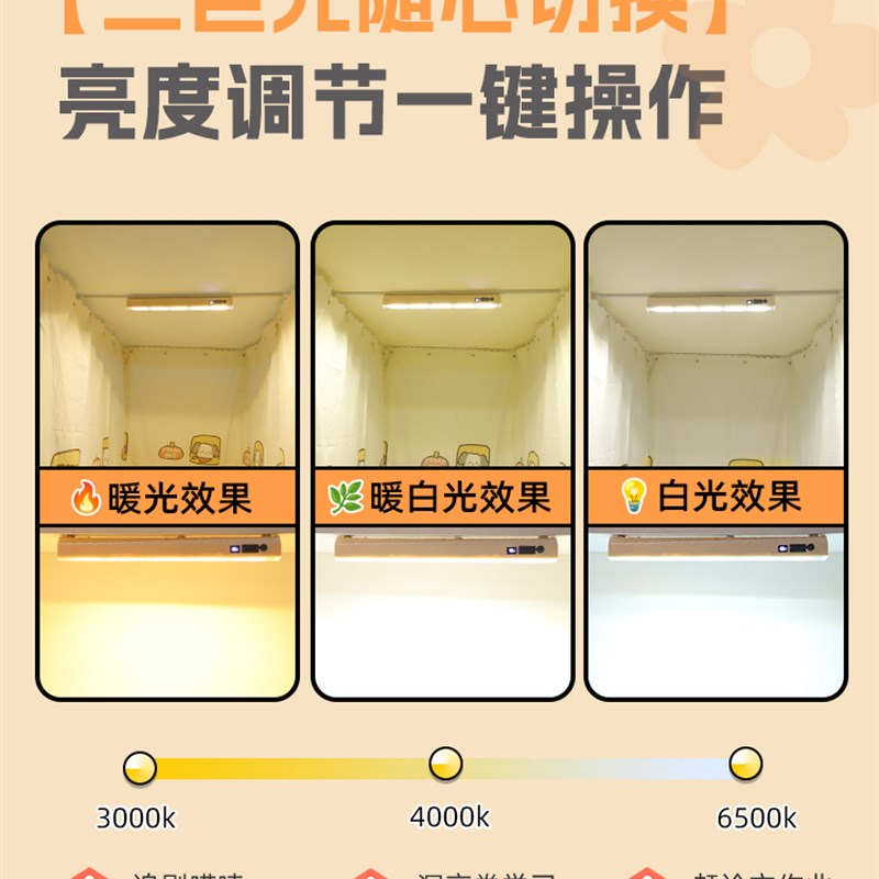 宿舍床帘内用灯磁吸悬挂床上超亮小夜灯充电长续航大学生阅读台灯