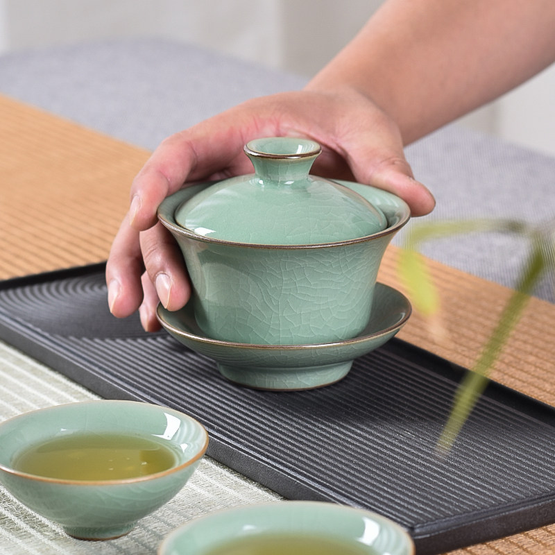 青瓷哥窑茶具盖碗 陶瓷三才杯 功夫茶杯 大号茶碗 200ml茶器