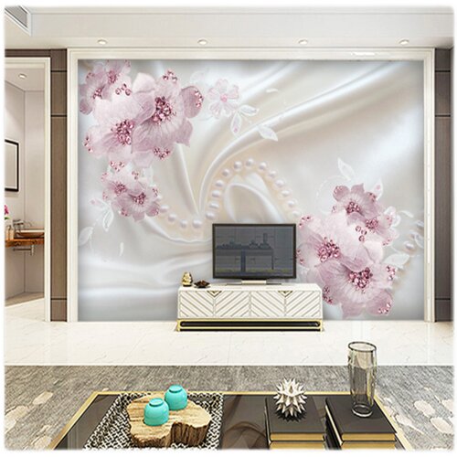 8D立体客厅沙发卧室墙纸壁画3D电视背景墙壁纸5D珠宝花朵影视墙布