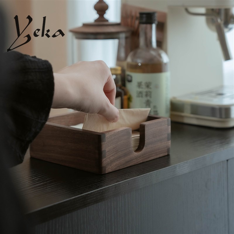 黑胡桃实木客厅纸巾盒餐厅商用高档轻奢高级感咖啡餐巾纸收纳盒子图片