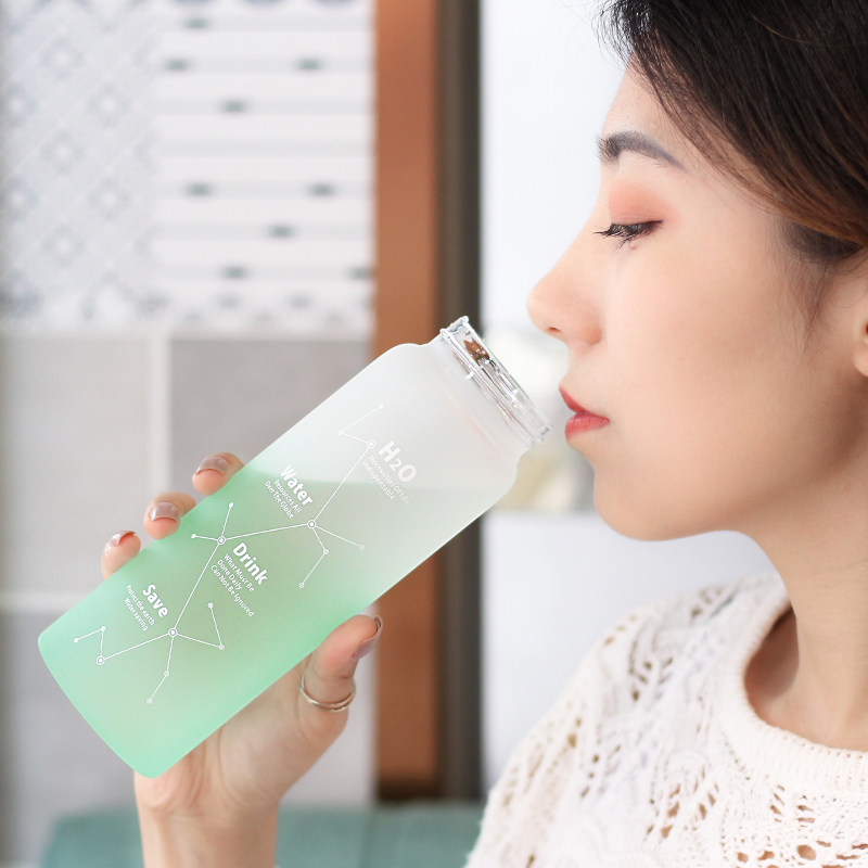 渐变色ins玻璃杯磨砂星空韩版男女大容量便携水杯随手杯创意学生