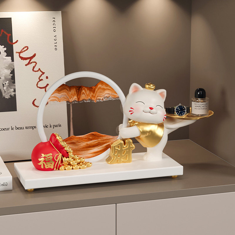 招财猫流沙画创意摆件办公室高档装饰品高级感沙漏玄关放钥匙收纳