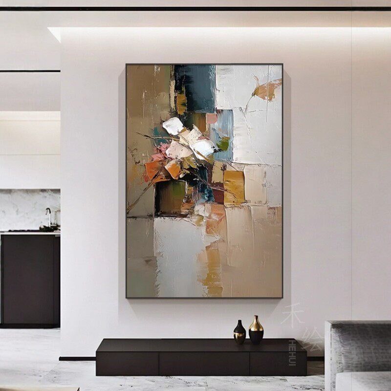 2025新款色块客厅装饰画抽象肌理感入户玄关挂画高端酒店走廊壁画