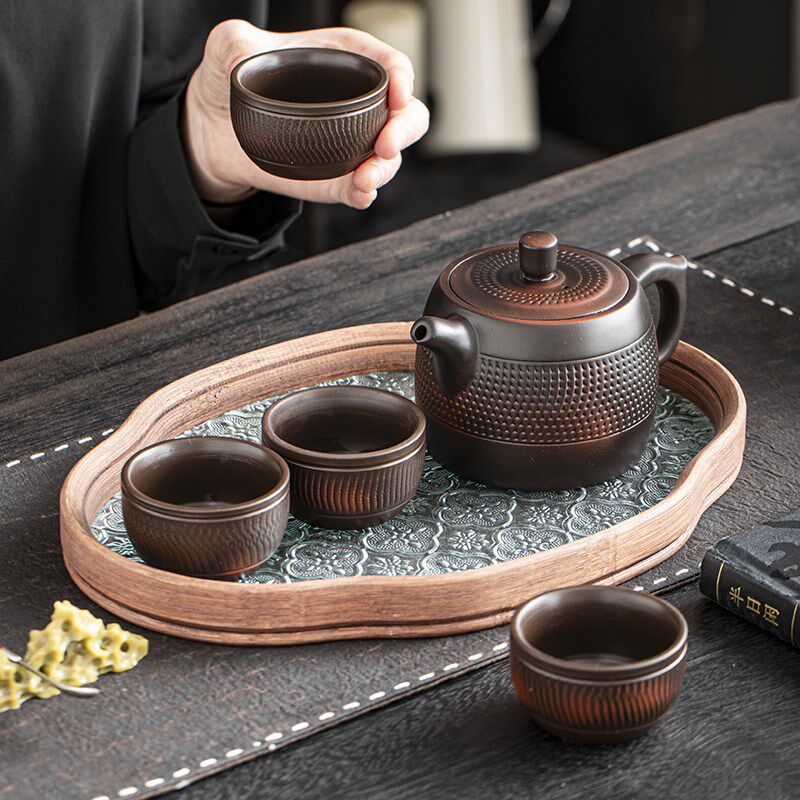 紫陶跳刀凤鸣井栏壶家用高档手工原矿紫砂泡茶壶主人茶杯功夫茶具