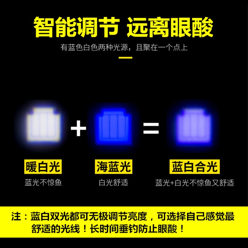 新品钓鱼灯夜钓灯蓝光可调双色光源混合强光超亮垂钓灯大功率台钓