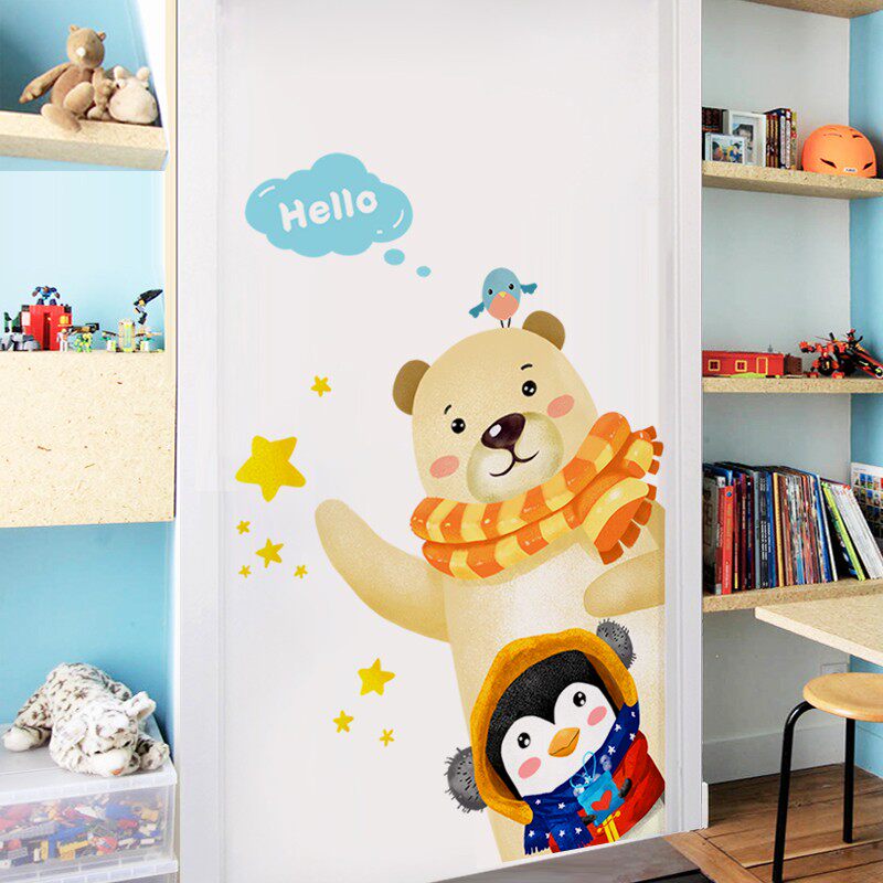 卡通儿童房间装饰门贴衣柜贴纸墙贴画柜子自粘3D立体卧室创意背景