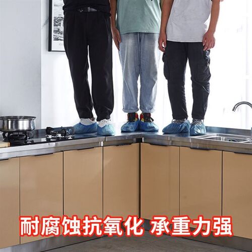 不锈钢厨房橱柜玻璃门简易灶台一体家用组装碗柜经济型餐边柜水槽