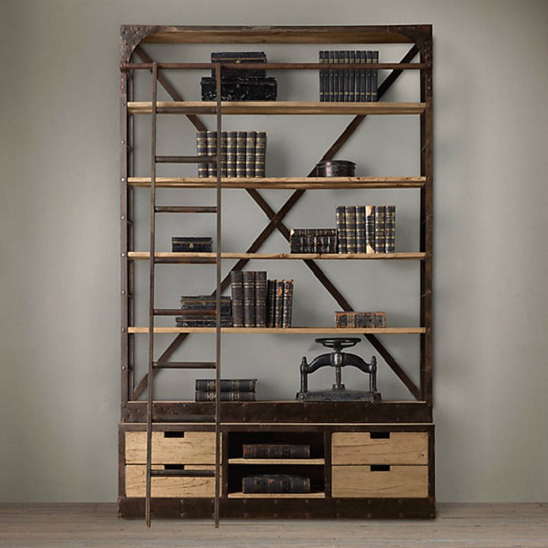 美式loft复古铁艺书架书柜客厅置物架落地隔断工业风货架展示架