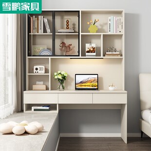 简约飘窗书桌学生写字桌台带书架书柜一体家用电脑学习桌6L54