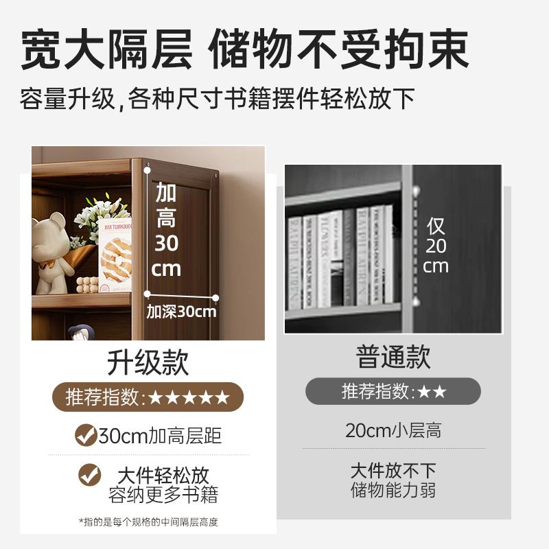 书架置物架落地实木书柜储物柜一体靠墙客厅带透明玻璃门收纳柜子
