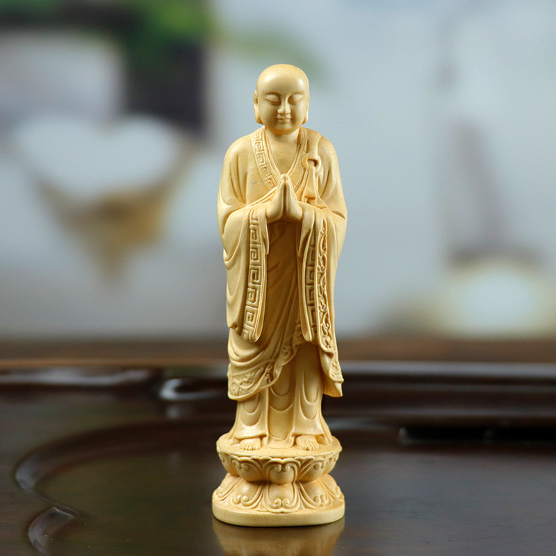 黄杨木雕刻迦叶阿傩尊者菩萨佛像家居装饰供奉实木摆件人物手把件