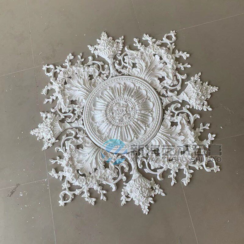 GRG石膏法式灯盘镂空角花圆盘天花板吊顶造型雕花装饰线条浮雕花