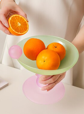 小清新玻璃果盘彩色家用简约客厅茶几餐桌糖果零食收纳高脚水果盆